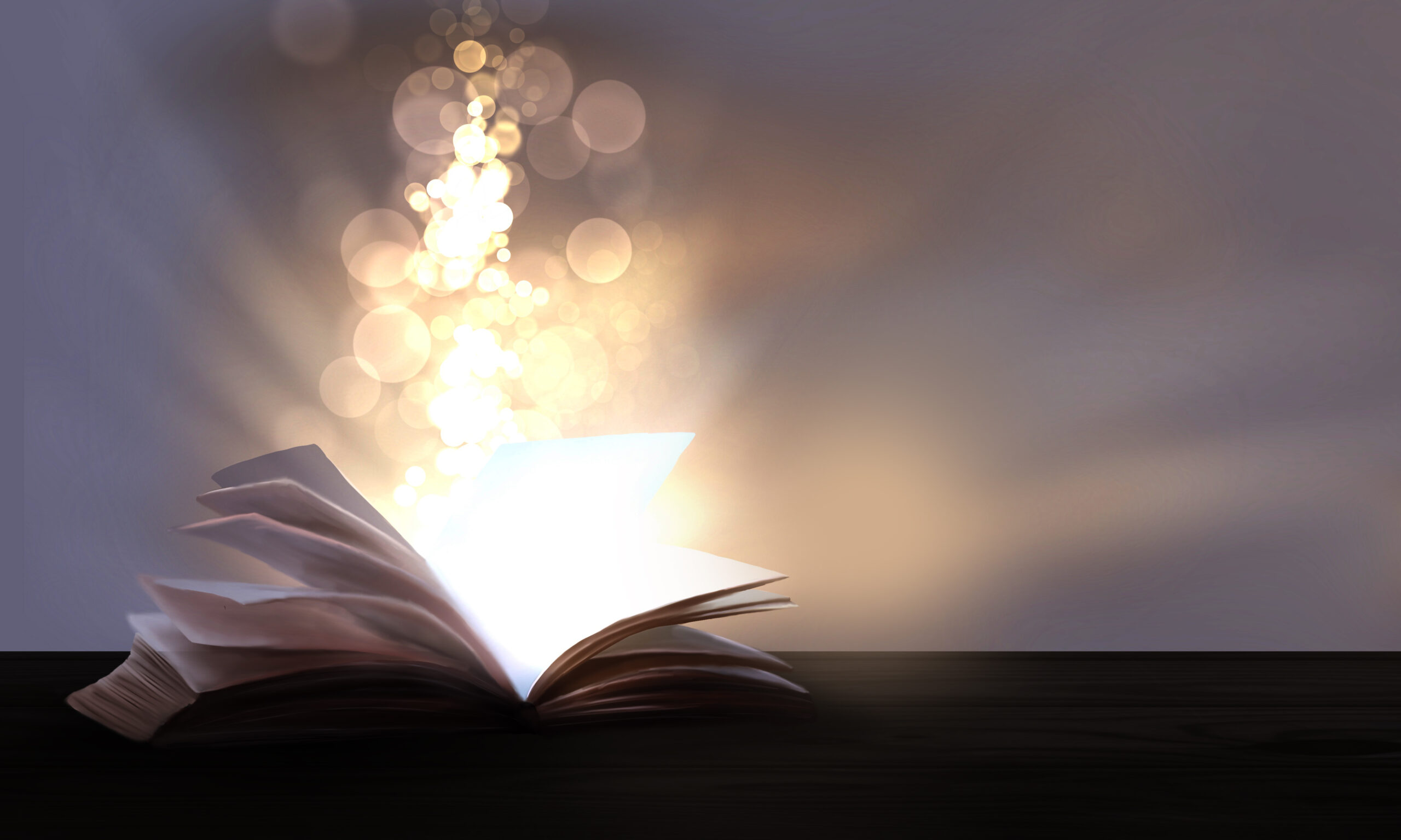 An open book with a magical fantasy. Night view illustration wit