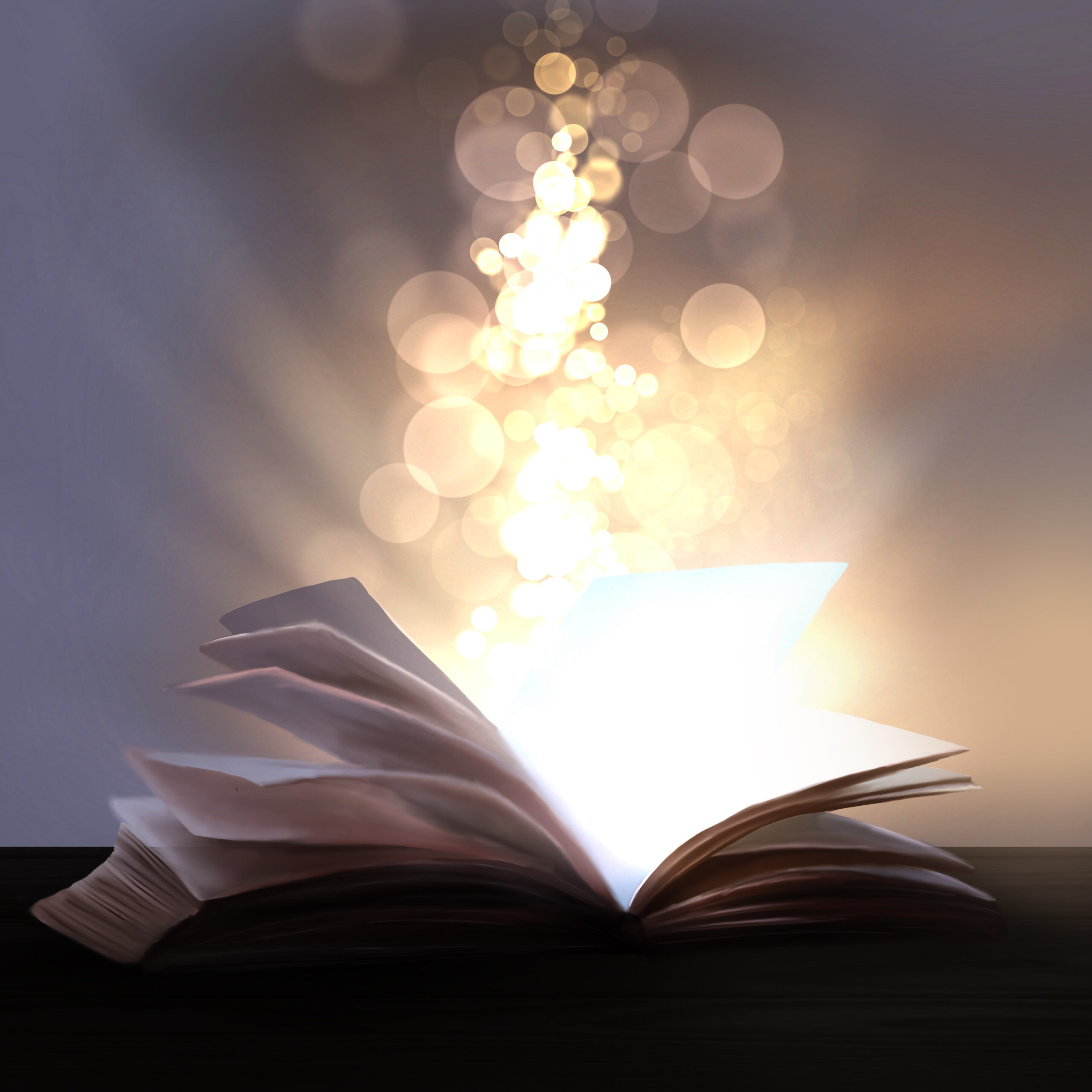 An open book with a magical fantasy. Night view illustration wit